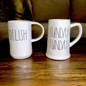 NWT rae dunn ceramic coffee/tea/beer STEINS mug cup SUNDAY FUNDAY AND OR DELISH